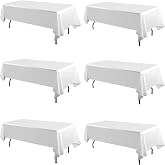 Yabool 6packs White Table Cloth Rectangle, 60 x 102 Inch Polyester Table Cloth for 6 Foot Rectangle Tables, Wrinkle Resistant Washable Polyester Table Cover for Buffet Parties and Camping