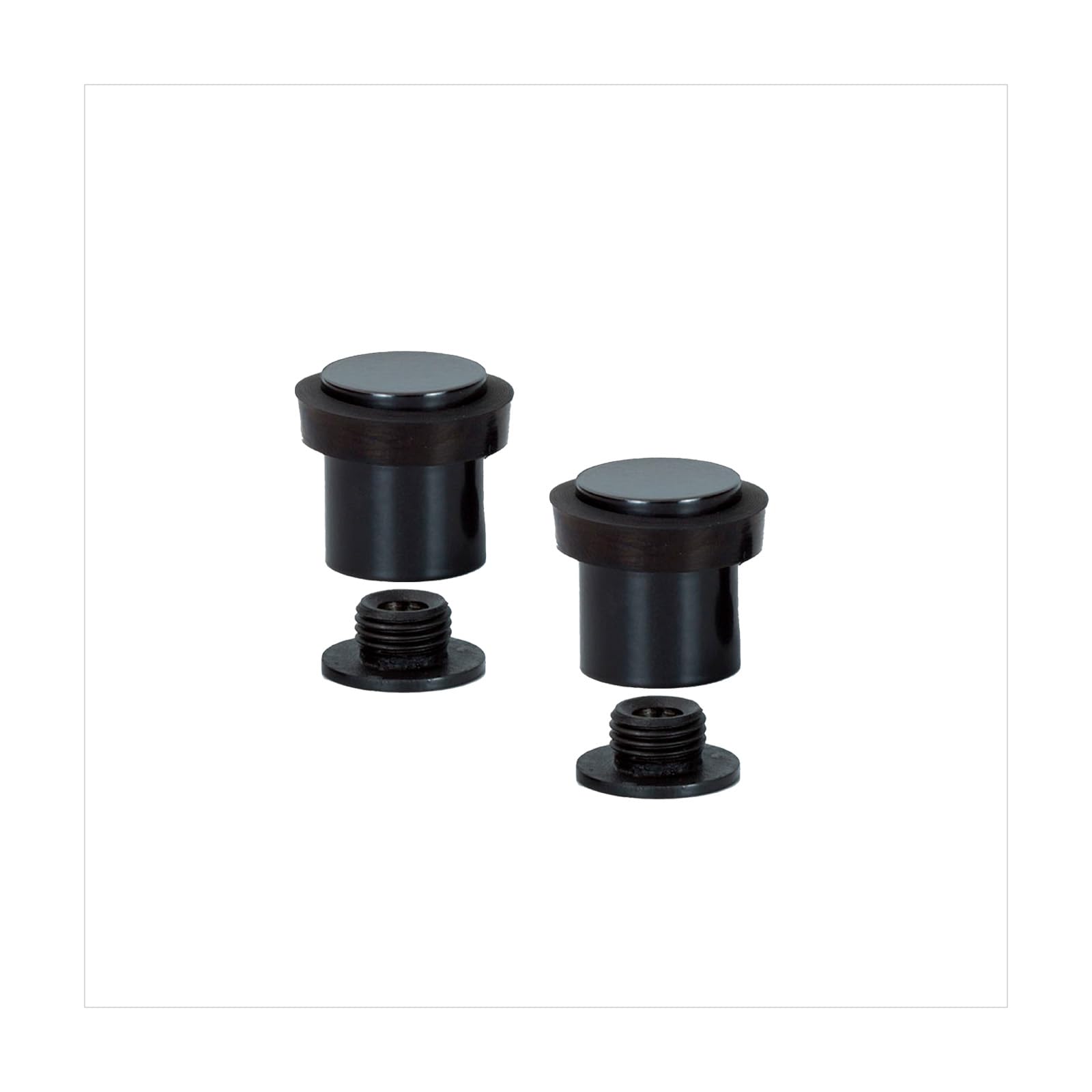 EVI Herrajes | Pack of 2 Black Door Stops | Ø20x25mm | Floor Mounted | Black Lacquered Stainless Steel | Silicone Protection | Includes Screw + Fastening Plug | Model I-181-NG