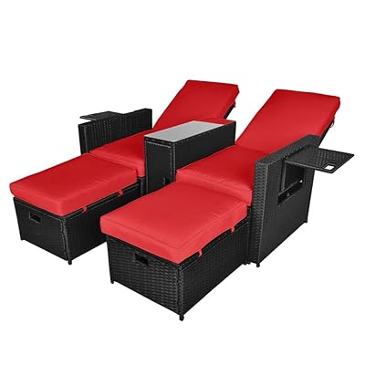 photo Red Chaise Lounge Chair Outdoor 5pcs outdoor wicker chaise lounge chair rattan adjustable reclining patio lounge chair with ottoman and coffee table for patio beach pool backyard