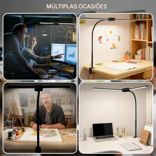 Luminaria de Mesa LED para Escritório e Casa, 5 Cores de Luz, 10 Níveis de Escurecimento, Proteção para os Olhos, USB, para Leitura e Estud