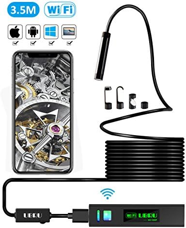 Endoscope iPhone Borescope iPhone, UBRU WIFI Inspection Camera 1200P HD IP68 Semi-Rigid Flexible Snake Camera for iOS Android Tablet Mac Windows to Inspecting Engine Sewer Pipe Vehicle 11.5FT