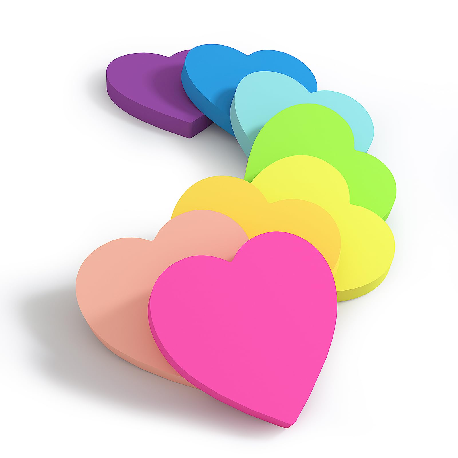 8 Pads- 75 x 75 mm Heart Shaped Cute Sticky Notes,8xBrilliant Colors Collection self-Stick Notes, 80 Sheets/Pad,640 Sheets Total