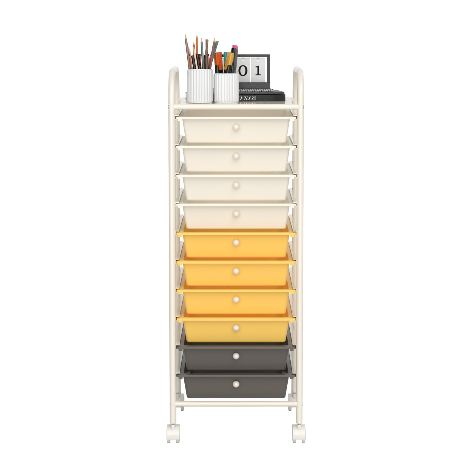 OFFICEJOY Storage Cart, Rolling Utility Cart with 10 Drawers, Portable Handles & Lockable Wheels, Mobile Paper Toys Storage Organizer Large Capacity for Home Office School Teacher (Yellow) Image