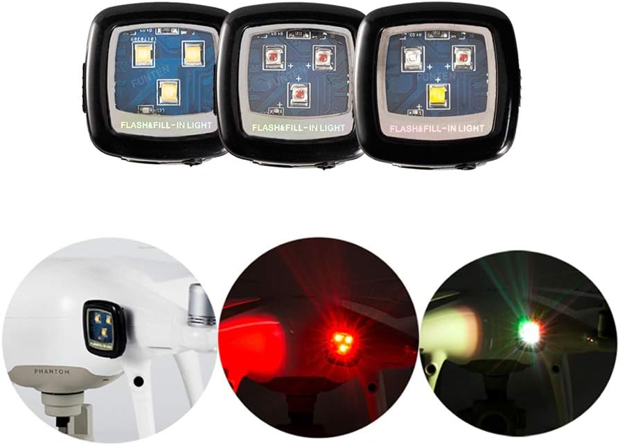 3PCs FUNTEN Drone Strobe Light CREE Flash Lights Night Flight kit for DJI Spark Inspire 1 2 Phantom 3 4 Mavic 2 Air Pro Zoom Typhoon H Yuneec Q500 Matrice Rechargable White Red and Multi Color