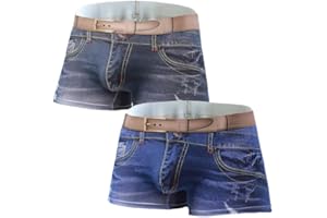 Golirsteca Men's Cotton 3D Denim Print Boxer Briefs Underwear Bulge Pouch Boxer Shorts Underwear
