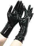 AvaCostume Black Latex Rubber Short Gloves with Roll Edge More Colors Available