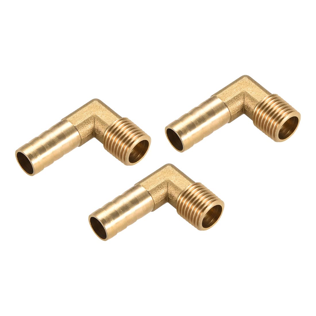 M METERXITY 2 Pack Brass Hose Barb Fittings - 90 Degree Elbow Brass 10mm Barbed Reducer Apply to Water Fuel (1/4 PT Male Pipe)