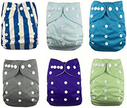 Nooya Adjustable Snap One Size Baby Cloth Diapers ,Washable Reusable ,Breathable, 6 Pack Pocket Cloth Diaper with 2 Inserts Each(6PCS Cover + 12 Inserts)