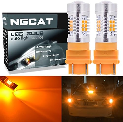 NATGIC 3157 3157CK 4157 3056 3156 3057 LED Bulbs Amber 21 - EX 2835 SMD Chipsets with Lens Projector for Brake Turn Signal Tail Backup Reverse Lights, 10-16V 10.5W (2-Pack)