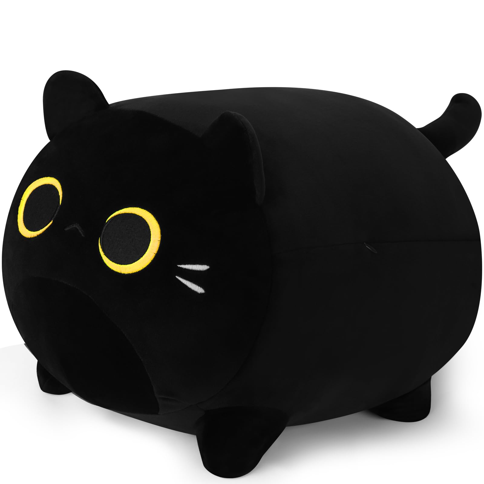15.74 inch Black Cat Plush Kitten Plush Pillow Stuffed Black Cat Gold Eyes Hugging Pillow Chubby Plushies Kitten Stuffed Animal Soft Toy, Christmas/New Year Gift for Boys Girls