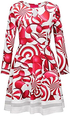 JINGJQINGCAO Chic Womens Christmas Printed Long Sleeve Crewneck Dresses Flare Short Dress Christmas Element #10XX-Large