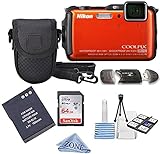 Nikon COOLPIX AW120 16 MP Wi-Fi and Waterproof Digital Camera with GPS and Full HD 1080p Video (Orange) bundle kit