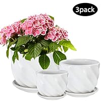 Flower Pot, OAMCEG Round Modern Plant Pot Small to Medium Sized, Ceramic Garden Plants Containers/Succulent Pots with Drainage Hole,White Twill 3 Pack