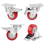 3" Caster Wheels, PRITEK Heavy Duty Plate Casters with 360&deg; Swivel and Lockable Top Plate No Noise Rubber Base Ball Fit for Furniture Industrial Table Cabinet Shelves (bearing 200lb each, set of 4)