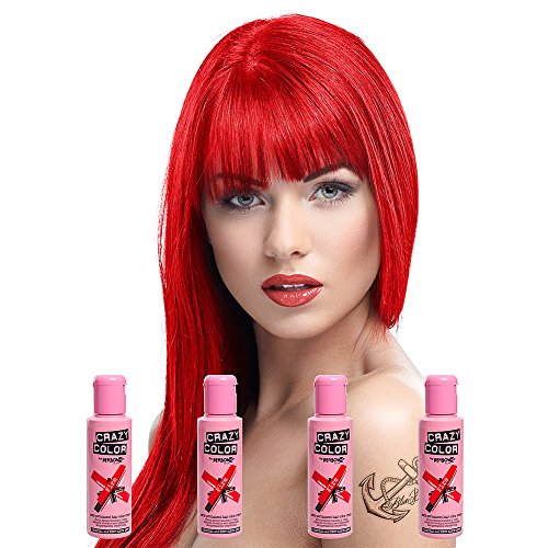 Crazy Colour Fire Semi-Permanent Hair Dye 4 Pack (4 x Red) by Crazy Colour