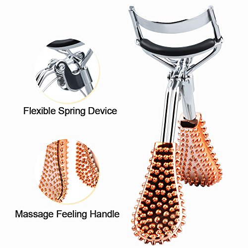 Eyelash Curler, Pro Painless False Lash Curler Spring Loaded Non Slip Handle for Big Small Asian Eyes with 5 pcs Rubber Refills Pads -- Blink Rose Gold