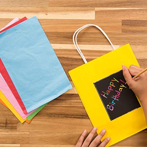 24 Gift Bags with Scratch Paper Panel for Customization 24 Pieces of Tissue Paper! 12 White 12 Yellow Bulk Paper Bags with Handles, Great as Small Gift Bags
