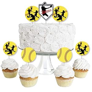 Big Dot of Happiness Grand Slam – Fastpitch Softball – Dessert Cupcake Toppers – Birthday Party or Baby Shower Clear…