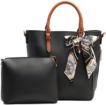 Womens Fashion Set Shoulder Bags Vintage Leather Handbag Wallet Strap(Black)