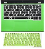 2-in-1 Wrist Palm Rest Palmrest Cover Touchpad Trackpad Touch Panel Protector +US Layout Keyboard Skin for Lenovo Yoga 2 11 11-inch Laptop (shimmery green palmrest cover+semi-green keyboard skin)