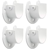 Alise Curtain Rod Holder Bracket 1'' Dia,Closet Rod Holders Wall Mounted | Heavy Duty,Curtain Rods Flange Brackets,Curved Shower Curtain Rod Bracket for Bathroom,Stainless Steel,White Finish,Pack of 4