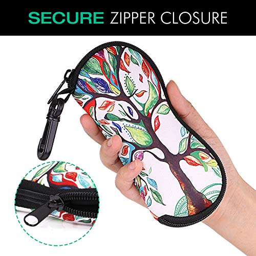 Rhino Valley Eyeglass Case, Ultra Light Weight Sunglasses Holder Portable Neoprene Eyeglass Soft Pouch with Clip - Lucky Tree