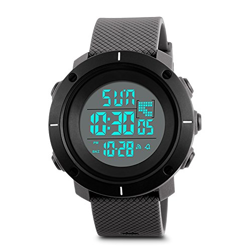 Aposon Men’s Military Digital Sport Watch LED Back Light Simple Watches Casual Outdoor Waterproof Electronic Stopwatch Alarm Army Wrist Watch – Grey Band