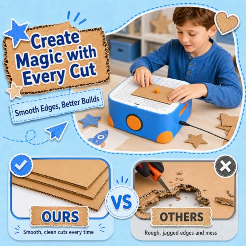 Graceduck Safe Cardboard Cutter for Kids Creative Arts & Crafts,STEM Toy for 5+ Boys and Girls for Kids for Boys GirlsCreative Building Toy for Boxes, School Projects Blue