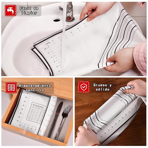 SAEIV Silicone Baking Mat Black, 60x40cm, Non-Slip Mat with Size Marks, Non-Stick Surface, Heat Resistant Kitchen Mat with 3 Scrapers