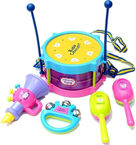 TTKBHQ Kids Musical Instruments 5 pcs Percussion Toy,With Drum,Drum Sticks,Shakers,Bell Rattle,And A Horn Set Preschool Educational Tools