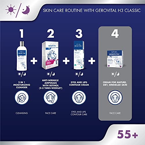 Gerovital H3 Classic Anti-Wrinkle Face Cream Very Moisturizing with Hyaluronic Acid and Vitamin E with High Restorative Power for Mature, Dry & Wrinkled Skin, 50ml