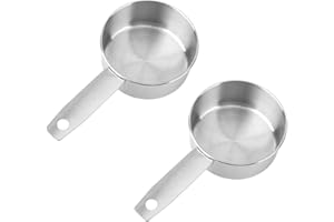 2pcs 1/2 Measuring Cup Scoops, 125ml Stainless Steel Metal Half Cup Scoop with Inner Scale for Kitchen Liquid & Dry Ingredien