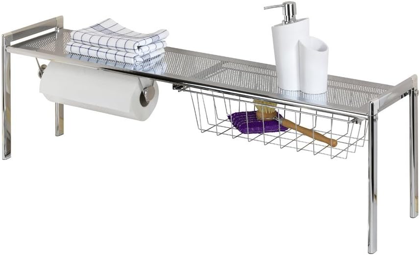 WENKO2015010100 93 x 30 x 21.5 cm Chrome Exquisite Sink Shelf with Kitchen Roll Holder
