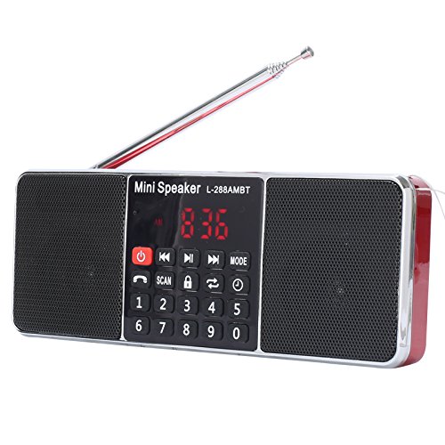 LCJ Portable Mutifunctional Bluetooth Dual Bands AM FM Radio Media Wireless Speaker MP3 Music Player Support TF Card USB Disk and Clock Function,1000MAH Rechargeable Li-ion Battery（L-288AMBT-Red）