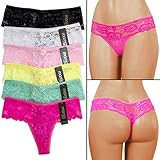 6pk Women's Stretch Floral Lace Thong Underwear Sexy Soft Panties