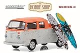 Greenlight Volkswagen Type 2 Crew Cab Pickup Doka w/ Surfboards, White w/ Orange 97030F/48 - 1/64 Scale Diecast Model Toy Car