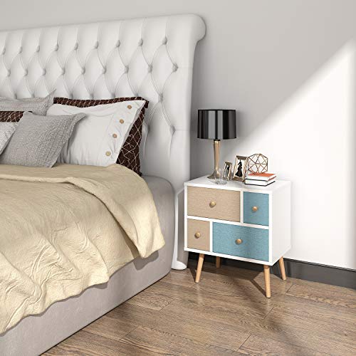 Lifewit Nightstand with 4 Fabric Drawers, Bedroom Side Table Bedside Table, Easy to Assemble, Sturdy and Durable, Small and Cute, White, 18.9 x 11.8 x 21.7 in