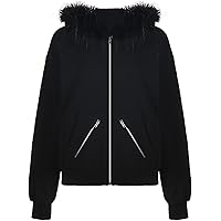 Amazon.com: CORIRESHA Women Faux Fur Hood Sweatshirt Zip-Up Casual