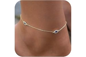 Qceasiy Ankle Bracelets for Women, 14K Gold Plated Adjustable Layered Heart Daisy Anklet, Summer Beach CZ Foot Jewelry Gifts Sets