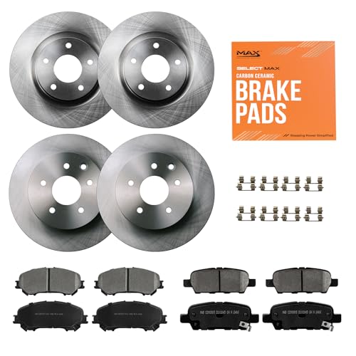 MAX Advanced Brakes - Brake Kit For 2008-2022 Nissan Rogue, 2017-2023 Nissan Qashqai (w/Manual Parking Brake)| Carbon Ceramic Brake and Rotor Kit Front and Rear| OE Replacement Brake Rotors