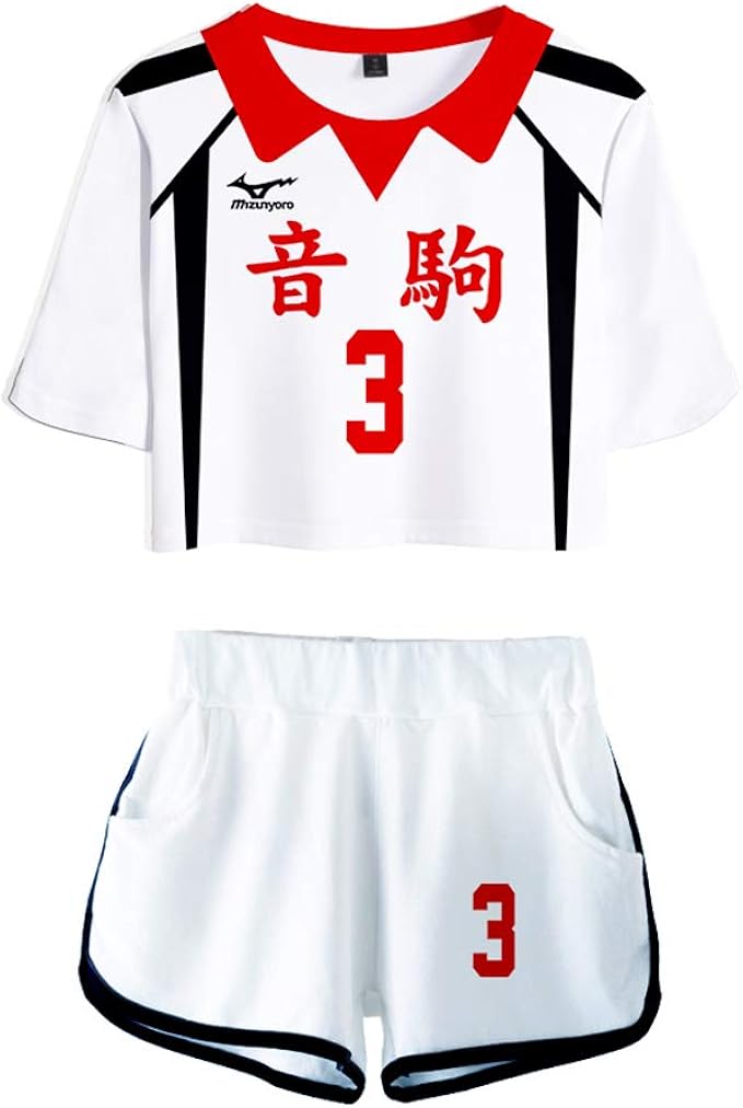 쇼핑365 해외구매대행 Topcos Womens Girls Nekoma High School Uniform Volleyball Jersey Haikyu Crop Tops Shirt Shorts Set Cosplay Costume