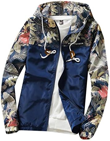 Genhao Mens Floral Long Sleeve Hooded Jacket Coat Navy Blue US 2XL