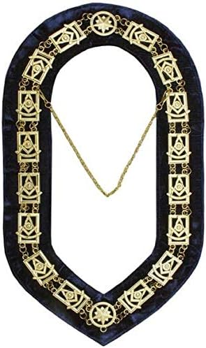 Masonic GOLD Past Master Chain Collar with Square + Free Case (as a Gift)