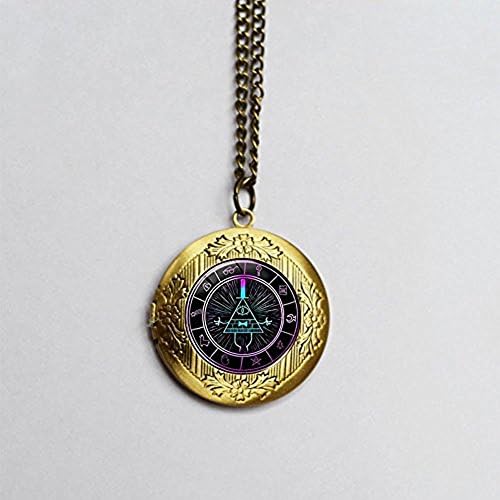Bill Cipher Wheel Scrabble Pendant，Unique Hand Designed Gravity Falls "Psychadelic" Bill Cipher Inspired Vintage Pendant Locket Necklace Gift