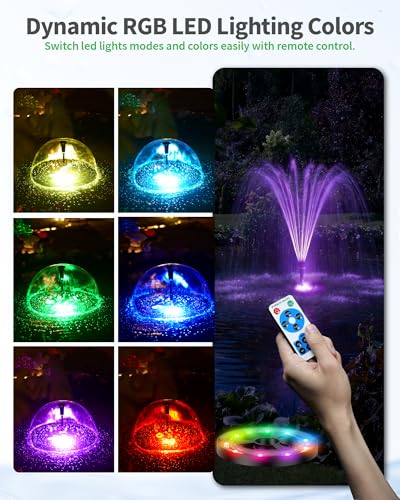POPOSOAP Solar Pond Fountain with RGB Lights - Submersible Pump 40W, Flow 2100L/h, Adjustable Height and Flow Rate for Day & Night Decoration and Improving Water Quality
