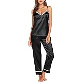 Pyjama 2 Pièces Femme En Satin - Haut Manches Longues Et Pantalon - Col V Boutonné - Toutes Saisons