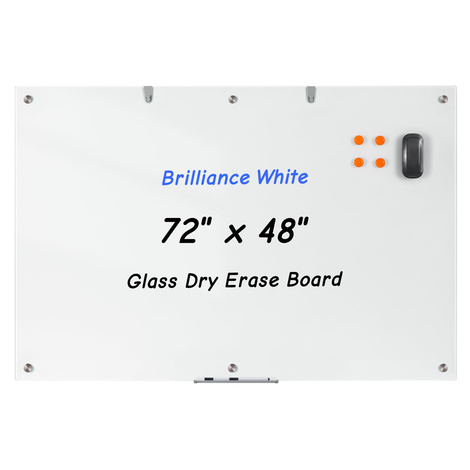 Photo 1 of Large Glass Whiteboard, 72 x 48 Inches Magnetic Glass Dry Erase Board for Wall, 6' x 4' Brilliance White Board for Office, Home, School