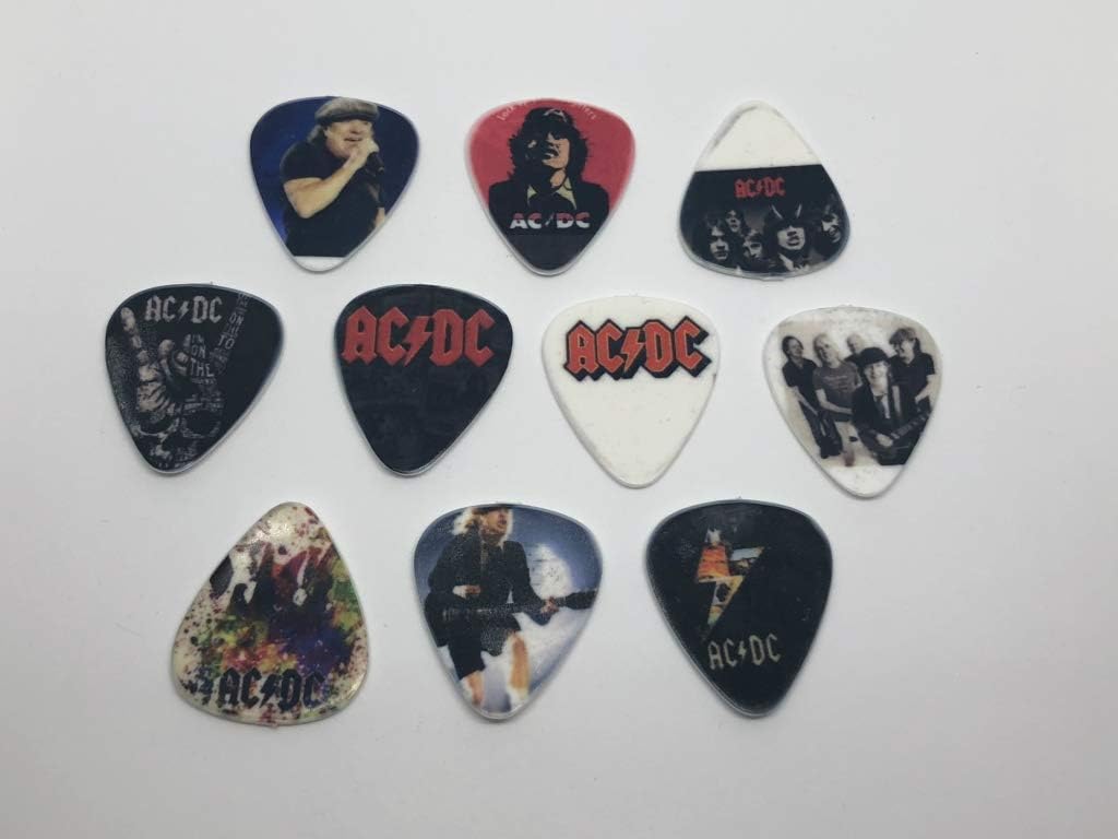 Amazon Com Acdc Guitar Picks Set 10 Picks 10 Diferent Designs Musical Instruments