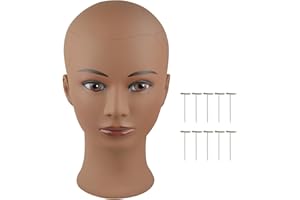 Bald Mannequin Head Female Professional Wig Head for Wig Making Displaying Wigs Hat Eyeglasses with T-Pins (Dark Brown 20inch