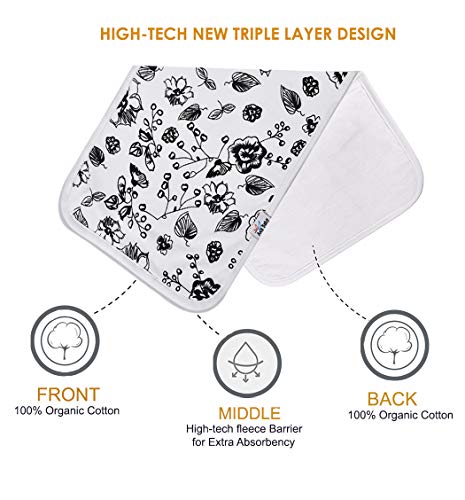 Ana Baby 100% Organic Baby Burp Cloth Large 21''x10'' Size, Premium Absorbent Triple Layer Burping Rags 5 Pack for New Born Baby Girl Gift Set (Burp Cloth Floral) - Thumbnail 3